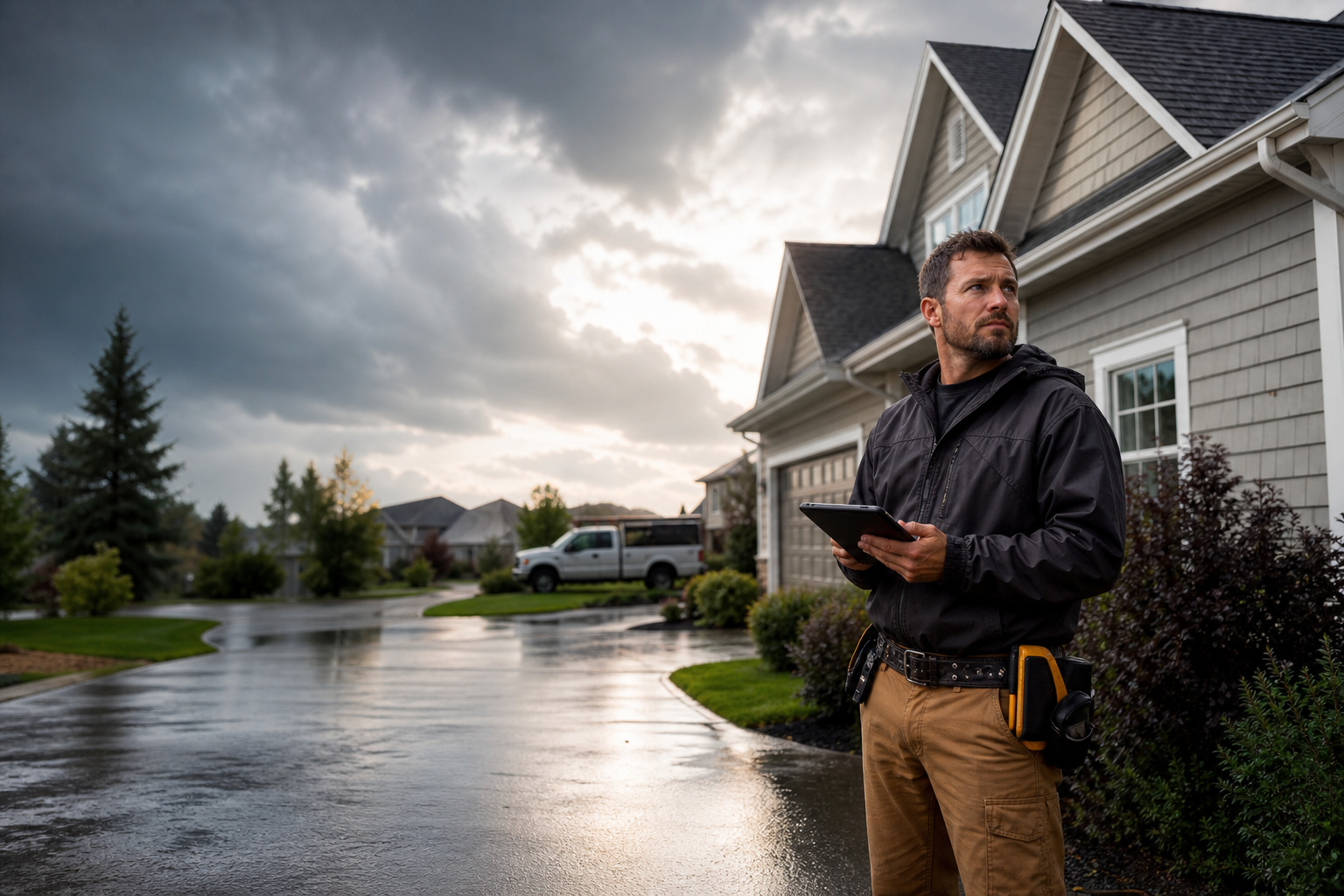Residential roofer responding after a storm